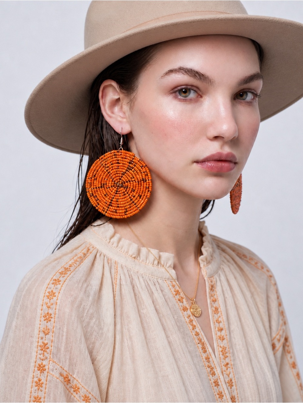 Bold Orange Beaded Hoop Earrings | Boho Earrings | Lightweight Handmade Style